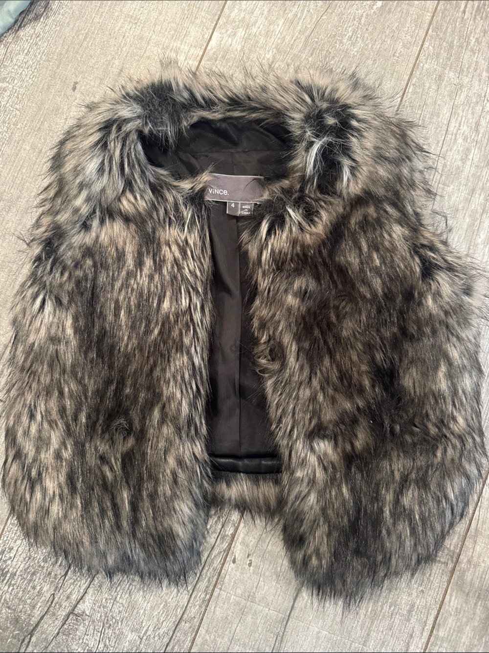Vince Girls Faux Fur Vest in Black and Gray